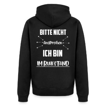Ruhestand Rentner Shirt lustig - Unisex Premium Bio Zip Hoodie - Schwarz - Hinten - Nico (187cm)