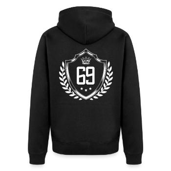 69 Zahl Kranz - Unisex Premium Bio Zip Hoodie - Schwarz - Hinten - Nico (187cm)
