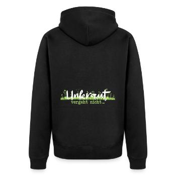 Unkraut vergeht nicht weiß/grün - Unisex Premium Bio Zip Hoodie - Schwarz - Hinten - Nico (187cm)