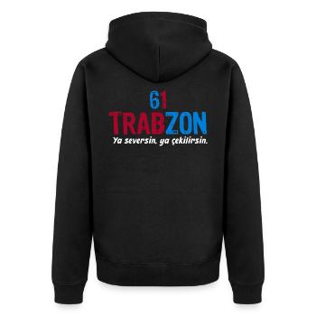 Trabzon Ya seversin ya cekilirsin - Unisex Premium Bio Zip Hoodie - Schwarz - Hinten - Nico (187cm)