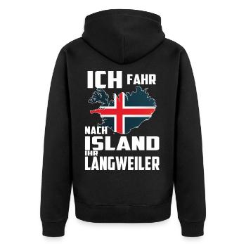 Ich fahr nach Island - Unisex Premium Bio Zip Hoodie - Schwarz - Hinten - Nico (187cm)