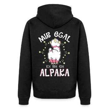 Mir egal. Ich bin ein Alpaka - Unisex Premium Bio Zip Hoodie - Schwarz - Hinten - Nico (187cm)