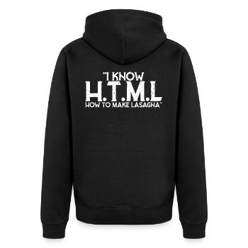 Ich weiß HTML Wie man Lasagne macht - Unisex Premium Bio Zip Hoodie - Schwarz - Hinten - Nico (187cm)