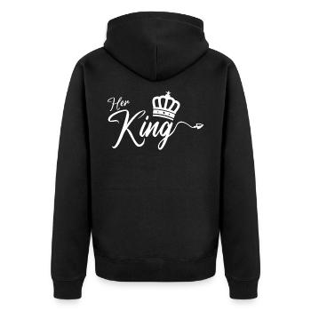 Her King King Queen Pärchenoutfit weiß - Unisex Premium Bio Zip Hoodie - Schwarz - Hinten - Nico (187cm)