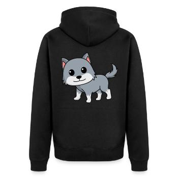 Wolf Comic Tier - Unisex Premium Bio Zip Hoodie - Schwarz - Hinten - Nico (187cm)