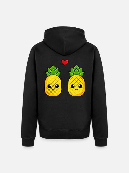 Pineapple Couple Love Comic - Unisex Premium Organic Zip Hoodie - black