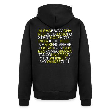 NATO Alphabet - Unisex Premium Organic Zip Hoodie - black - Back - Nico (187cm)