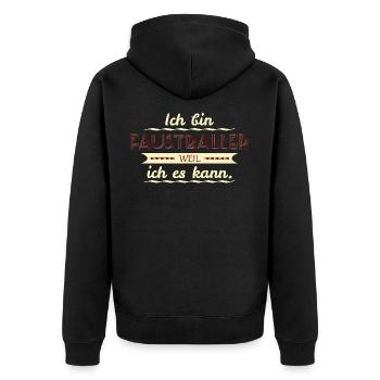 faustballer weil ich es kann - Unisex Premium Bio Zip Hoodie - Schwarz - Hinten - Nico (187cm)
