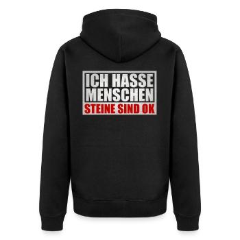 Ich hasse Menschen - Unisex Premium Bio Zip Hoodie - Schwarz - Hinten - Nico (187cm)