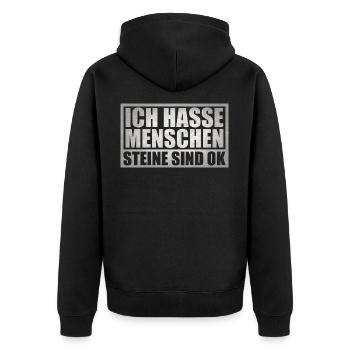 Ich hasse Menschen - Unisex Premium Bio Zip Hoodie - Schwarz - Hinten - Nico (187cm)