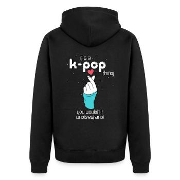 Korea Style Finger Heart Hand Symbol Pop Music Lov - Unisex Premium Bio Zip Hoodie - Schwarz - Hinten - Nico (187cm)