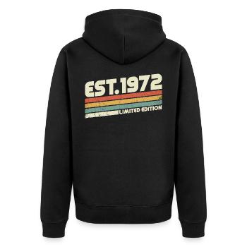 1972 Jahrgang Retro Vintage Geburtstag Geschenk - Unisex Premium Bio Zip Hoodie - Schwarz - Hinten - Nico (187cm)