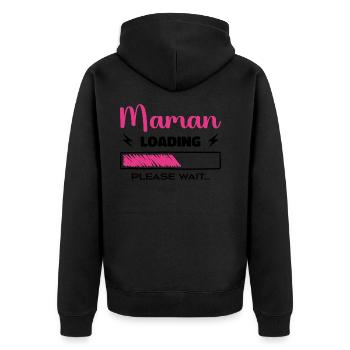 Mama lädt Bitte warten... - Unisex Premium Bio Zip Hoodie - Schwarz - Hinten - Nico (187cm)