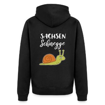 Sachsenschnegge Sächischer Dialekt - Unisex Premium Bio Zip Hoodie - Schwarz - Hinten - Nico (187cm)
