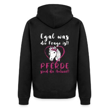 Pferde Reiterin Lustiger Spruch - Unisex Premium Bio Zip Hoodie - Schwarz - Hinten - Nico (187cm)