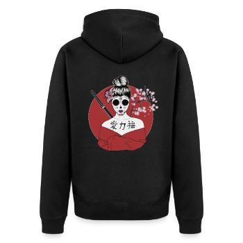 Japanische Geisha Sugar Skull - Unisex Premium Bio Zip Hoodie - Schwarz - Hinten - Nico (187cm)