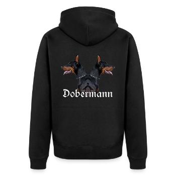 Hundekopf,Hundegesicht,Dobermann,Hundesport,Hund, - Unisex Premium Bio Zip Hoodie - Schwarz - Hinten - Nico (187cm)