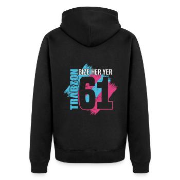 Bize Her Yer Trabzon - Trabzon 61 Türkiye - Unisex Premium Bio Zip Hoodie - Schwarz - Hinten - Nico (187cm)