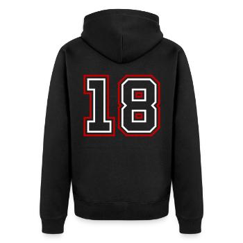18 Zahl nummer - Unisex Premium Bio Zip Hoodie - Schwarz - Hinten - Nico (187cm)