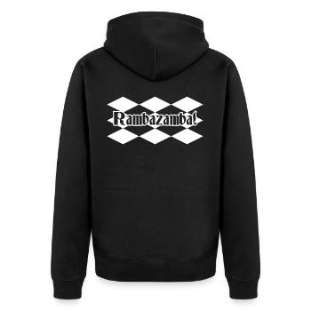 Spruch Party - Unisex Premium Bio Zip Hoodie - Schwarz - Hinten - Nico (187cm)