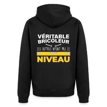 Bricoleur, citation humour homme bricolage - Veste à capuche bio Premium Unisexe - noir - Dos - Nico (187cm)