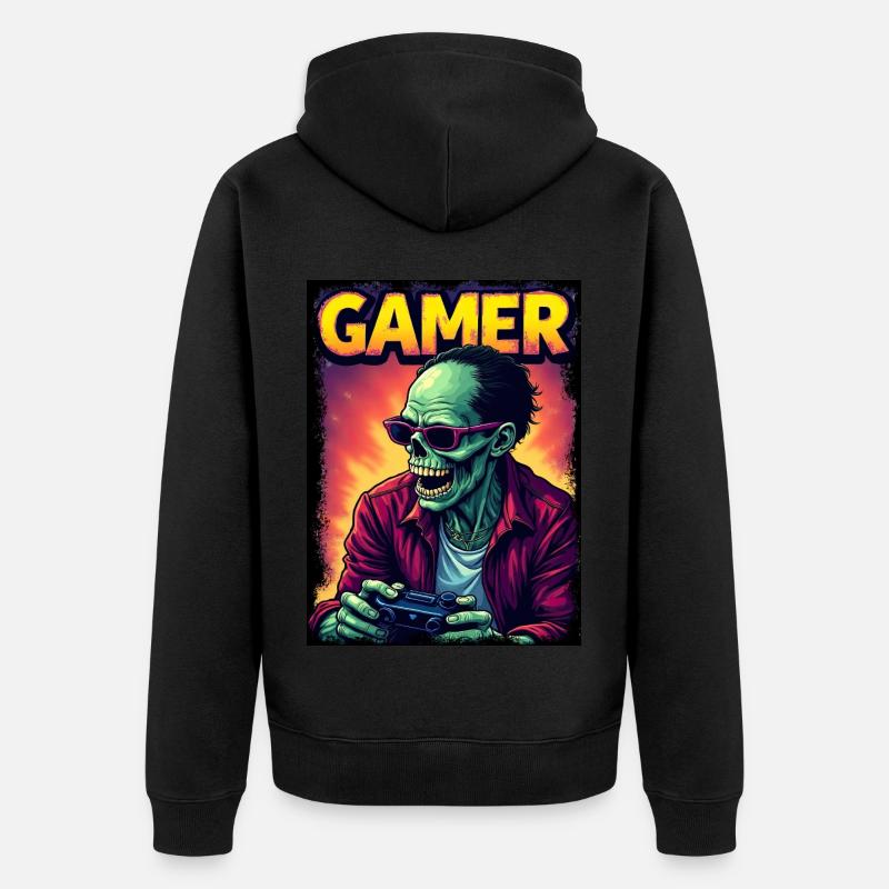 Zombie Gamer mit Controller - Unisex Premium Bio Zip Hoodie - Schwarz