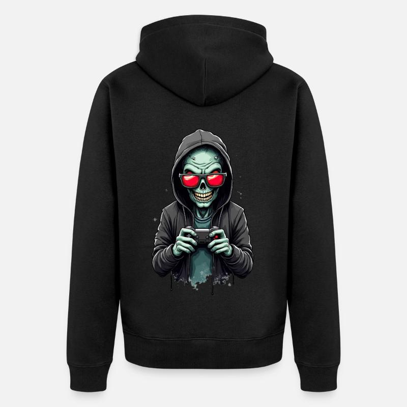 Joueur effrayant avec crâne - Veste à capuche bio Premium Unisexe - noir