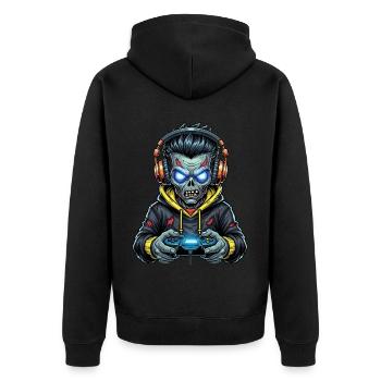 Zombie Gamer: Zocken bis der Kopf explodiert! - Unisex Premium Bio Zip Hoodie - Schwarz - Hinten - Nico (187cm)