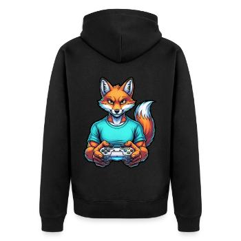 Fuchs am Zocken: Dein tierischer Gamer-Kumpel! - Unisex Premium Bio Zip Hoodie - Schwarz - Hinten - Nico (187cm)