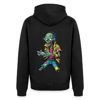Zombie Gamer: Lustig & Retro Gaming Fan Design - Unisex Premium Bio Zip Hoodie - Schwarz - Hinten - Nico (187cm)