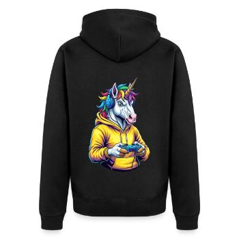 Unicorn Gamer: Your Gaming Dream Shirt Gamer - Unisex Premium Organic Zip Hoodie - black - Back - Nico (187cm)