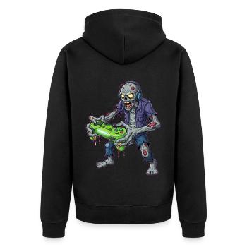 Zombie Zocker Power Retro Gamer - Unisex Premium Bio Zip Hoodie - Schwarz - Hinten - Nico (187cm)