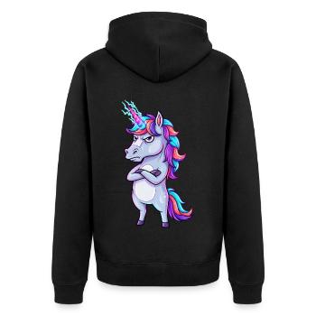 Annoyed Unicorn: Glitter & Anger! - Unisex Premium Organic Zip Hoodie - black - Back - Nico (187cm)