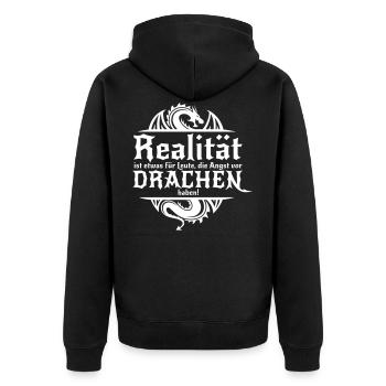 Pen and paper afraid of dragons - Unisex Premium Bio Zip Hoodie - Schwarz - Hinten - Nico (187cm)