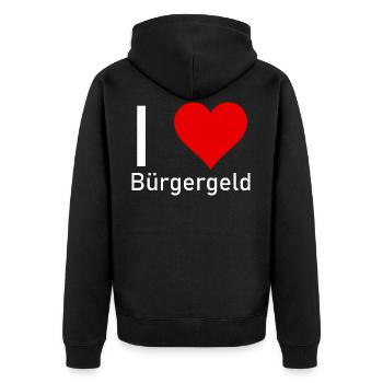 I love Bürgergeld - Unisex Premium Bio Zip Hoodie - Schwarz - Hinten - Nico (187cm)