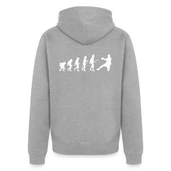 handball evolution - Unisex Premium Bio Zip Hoodie - Grau meliert - Hinten - Nico (187cm)