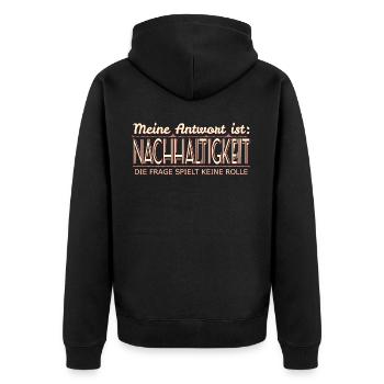 Nachhaltigkeit - Unisex Premium Bio Zip Hoodie - Schwarz - Hinten - Nico (187cm)