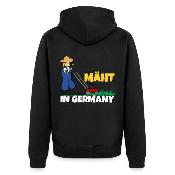 Mäht in Germany Rasenmäher - Unisex Premium Bio Zip Hoodie - Schwarz - Hinten - Nico (187cm)