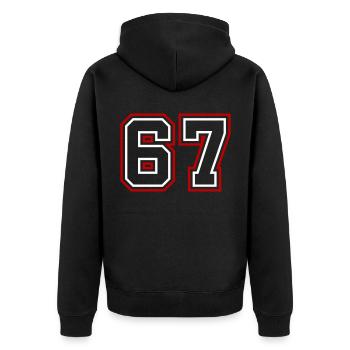 67 Number number - Unisex Premium Organic Zip Hoodie - black - Back - Nico (187cm)