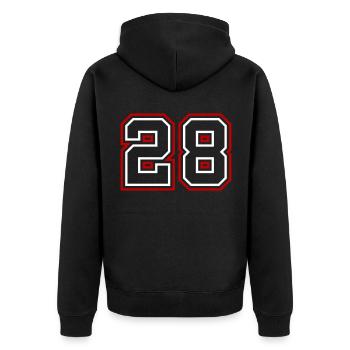 28 Zahl nummer - Unisex Premium Bio Zip Hoodie - Schwarz - Hinten - Nico (187cm)