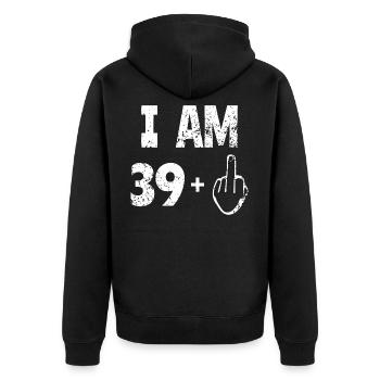 Je suis 39 - Anniversaire,Drôle,Cadeau - Veste à capuche bio Premium Unisexe - noir - Dos - Nico (187cm)