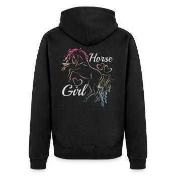 Pferdemädchen Regenbogen Silhouette Geschenkidee - Unisex Premium Bio Zip Hoodie - Schwarz - Hinten - Nico (187cm)
