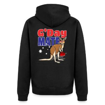 G'Day Mate Kangaroo Australia Welcome Gift - Unisex Premium Organic Zip Hoodie - black - Back - Nico (187cm)