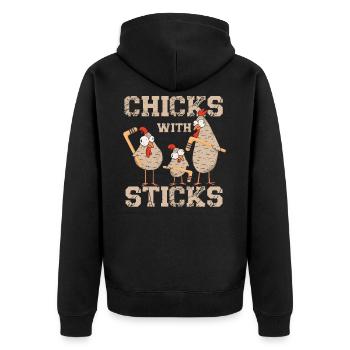Hockey Feldhockey Eishockey Mädchen Geschenkidee - Unisex Premium Bio Zip Hoodie - Schwarz - Hinten - Nico (187cm)