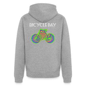 Bicycle Day LSD 1943 Albert Hofmann - Unisex Premium Bio Zip Hoodie - Grau meliert - Hinten - Nico (187cm)