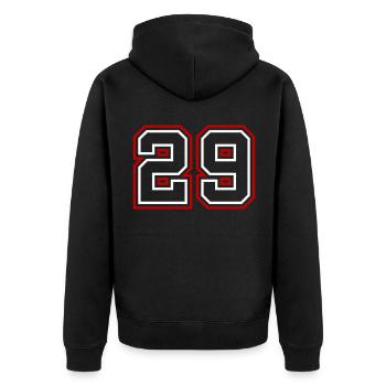 29 Zahl nummer - Unisex Premium Bio Zip Hoodie - Schwarz - Hinten - Nico (187cm)