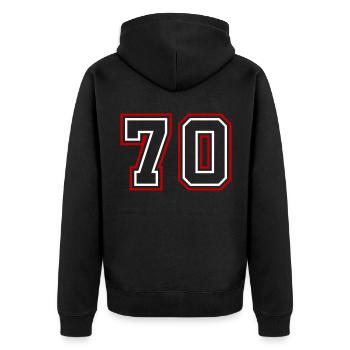 70 Number number - Unisex Premium Organic Zip Hoodie - black - Back - Nico (187cm)