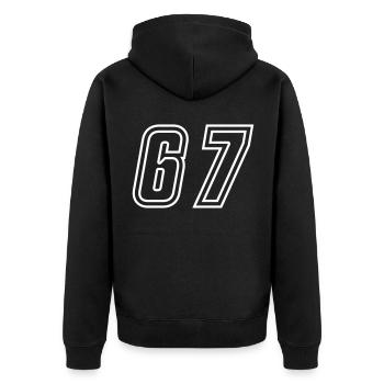 67 Number number - Unisex Premium Organic Zip Hoodie - black - Back - Nico (187cm)