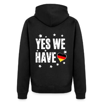 Yes we have - Unisex Premium Bio Zip Hoodie - Schwarz - Hinten - Nico (187cm)