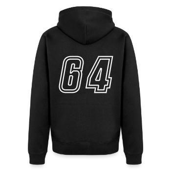 64 Number number - Unisex Premium Organic Zip Hoodie - black - Back - Nico (187cm)